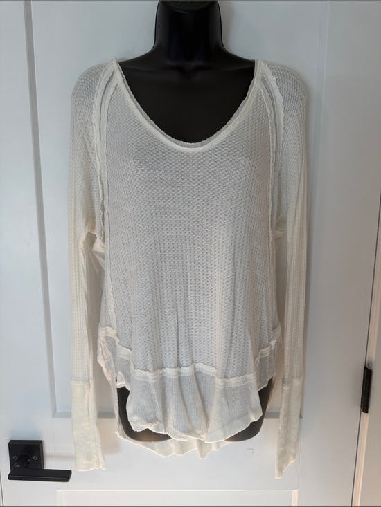 We The Free Tops - We the Free Women’s White Waffle-Knit Long Sleeve Top